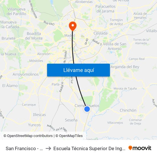 San Francisco - Cruz Verde to Escuela Técnica Superior De Ingenieros Industriales map