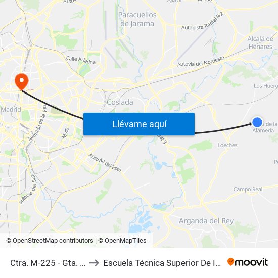 Ctra. M-225 - Gta. Las Conejeras to Escuela Técnica Superior De Ingenieros Industriales map