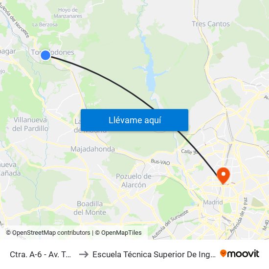 Ctra. A-6 - Av. Torrelodones to Escuela Técnica Superior De Ingenieros Industriales map