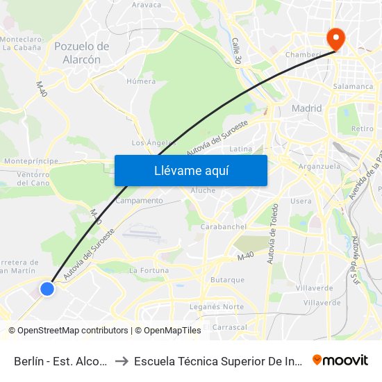 Berlín - Est. Alcorcón Central to Escuela Técnica Superior De Ingenieros Industriales map