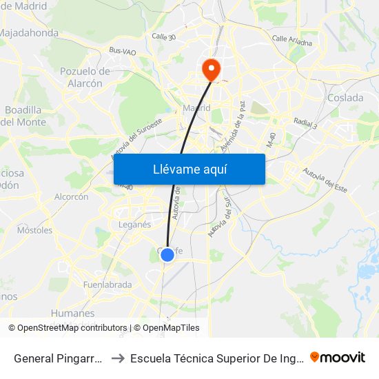 General Pingarrón - Colegio to Escuela Técnica Superior De Ingenieros Industriales map