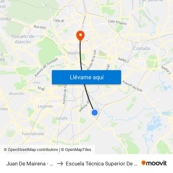 Juan De Mairena - José Echegaray to Escuela Técnica Superior De Ingenieros Industriales map