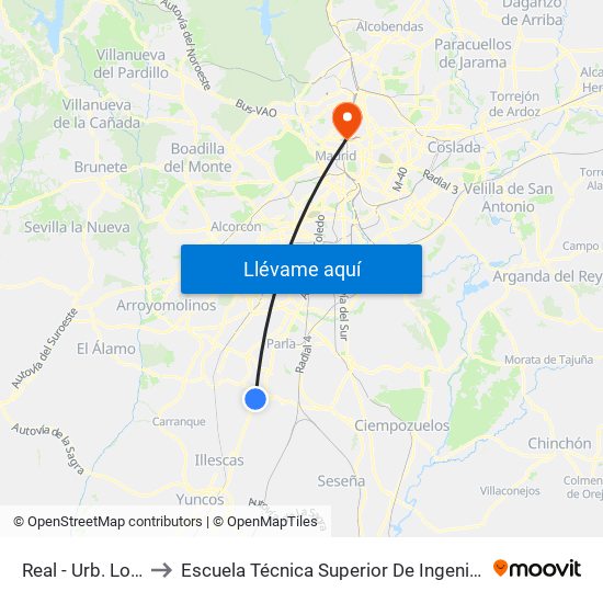 Real - Urb. Los Pinos to Escuela Técnica Superior De Ingenieros Industriales map