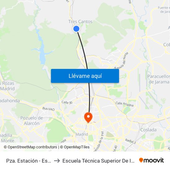 Pza. Estación - Est. Tres Cantos to Escuela Técnica Superior De Ingenieros Industriales map