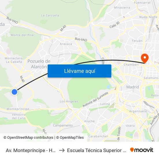 Av. Montepríncipe - Hospital Montepríncipe to Escuela Técnica Superior De Ingenieros Industriales map