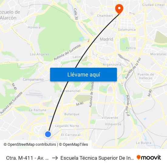Ctra. M-411 - Av. Mediterráneo to Escuela Técnica Superior De Ingenieros Industriales map
