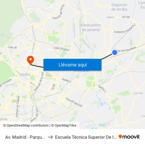 Av. Madrid - Parque Las Veredillas to Escuela Técnica Superior De Ingenieros Industriales map