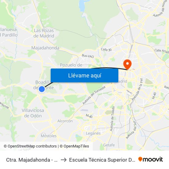 Ctra. Majadahonda - Est. Boadilla Centro to Escuela Técnica Superior De Ingenieros Industriales map