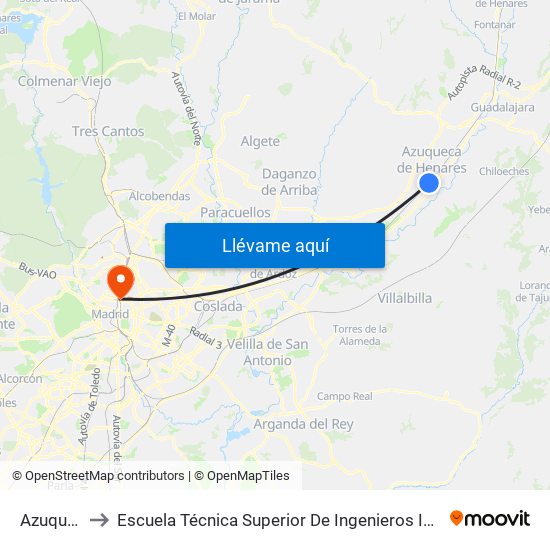 Azuqueca to Escuela Técnica Superior De Ingenieros Industriales map