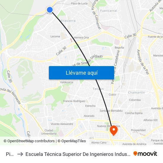 Pitis to Escuela Técnica Superior De Ingenieros Industriales map