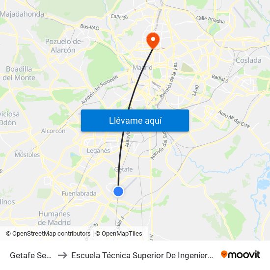 Getafe Sector 3 to Escuela Técnica Superior De Ingenieros Industriales map