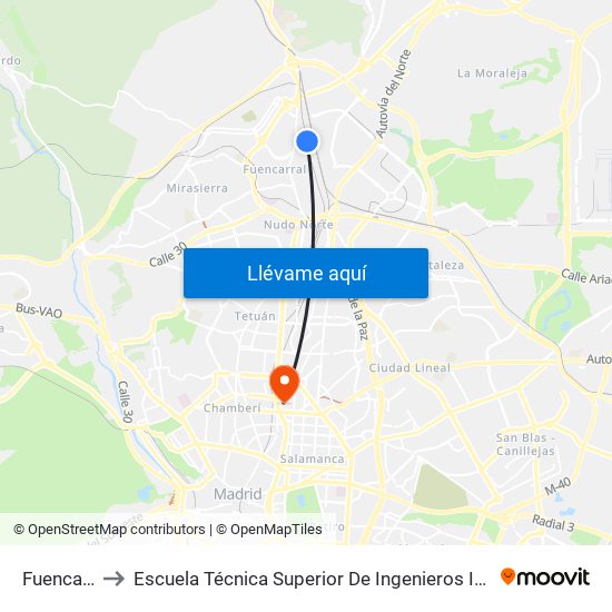 Fuencarral to Escuela Técnica Superior De Ingenieros Industriales map