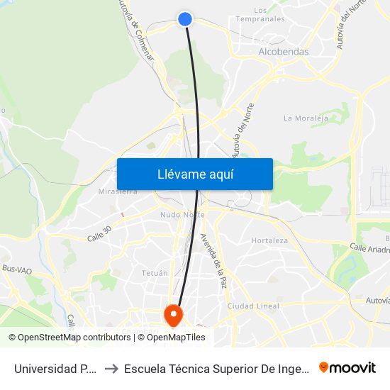Universidad P. Comillas to Escuela Técnica Superior De Ingenieros Industriales map