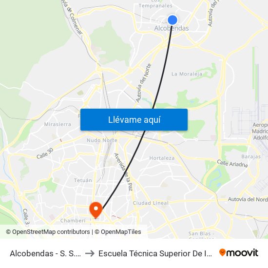 Alcobendas - S. S. De Los Reyes to Escuela Técnica Superior De Ingenieros Industriales map