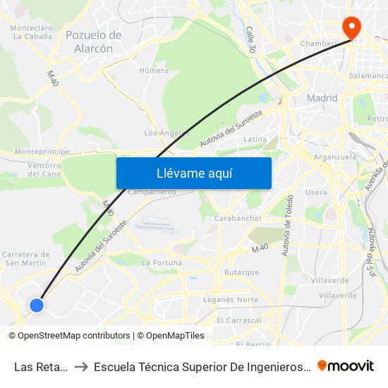 Las Retamas to Escuela Técnica Superior De Ingenieros Industriales map