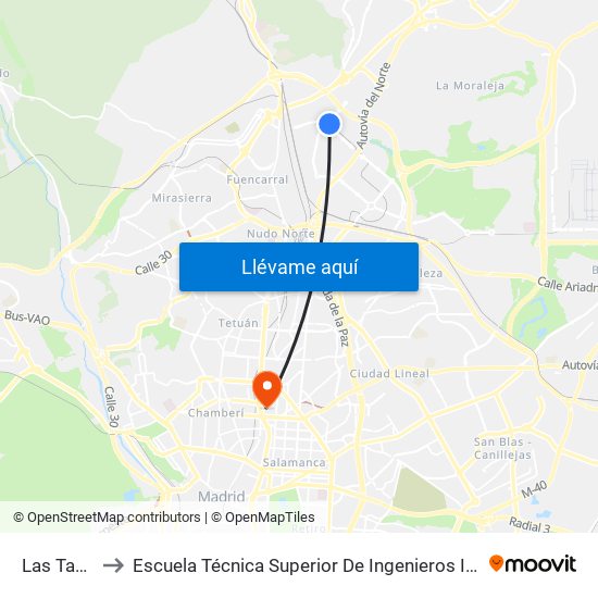 Las Tablas to Escuela Técnica Superior De Ingenieros Industriales map