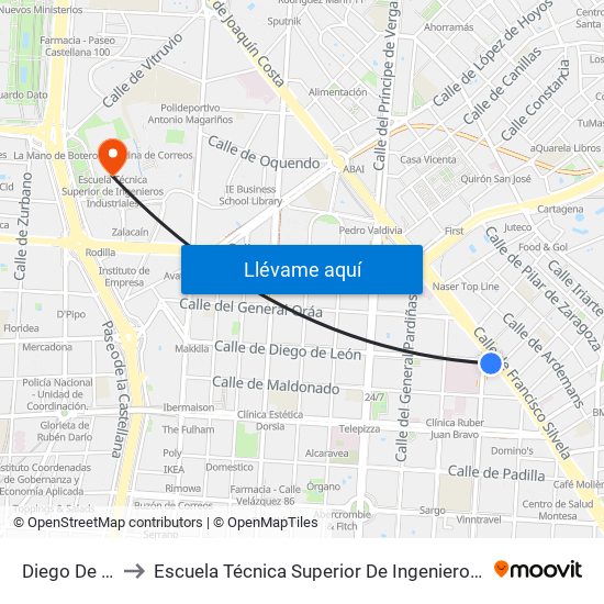 Diego De León to Escuela Técnica Superior De Ingenieros Industriales map