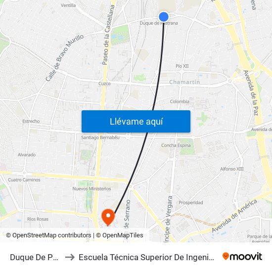 Duque De Pastrana to Escuela Técnica Superior De Ingenieros Industriales map