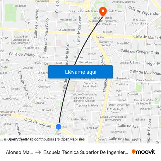 Alonso Martínez to Escuela Técnica Superior De Ingenieros Industriales map
