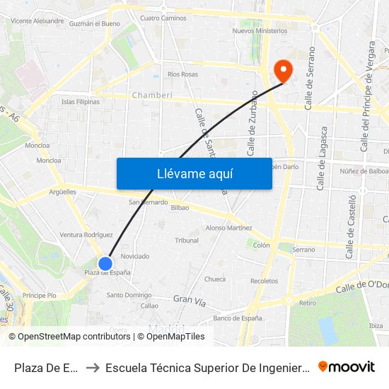 Plaza De España to Escuela Técnica Superior De Ingenieros Industriales map