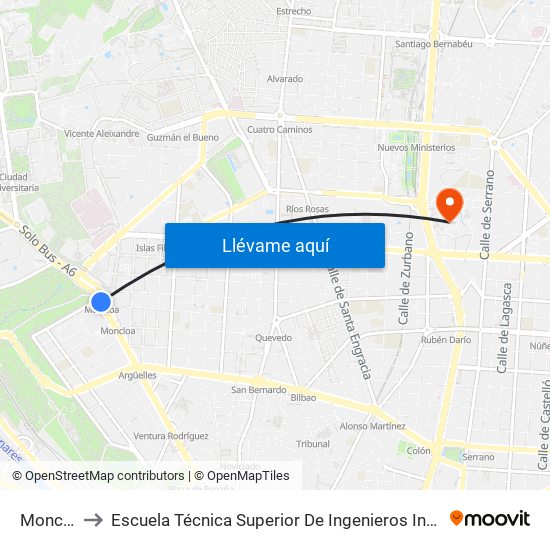 Moncloa to Escuela Técnica Superior De Ingenieros Industriales map