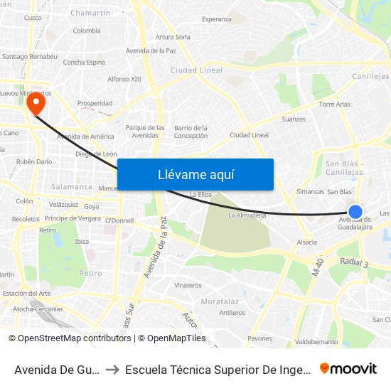 Avenida De Guadalajara to Escuela Técnica Superior De Ingenieros Industriales map