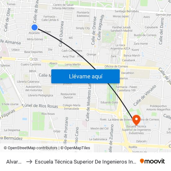Alvarado to Escuela Técnica Superior De Ingenieros Industriales map
