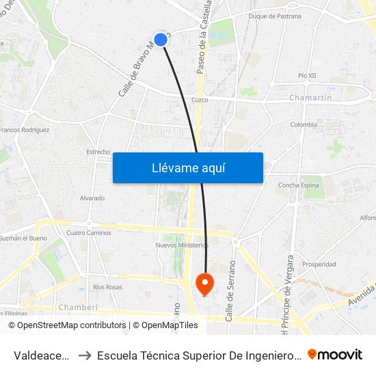 Valdeacederas to Escuela Técnica Superior De Ingenieros Industriales map