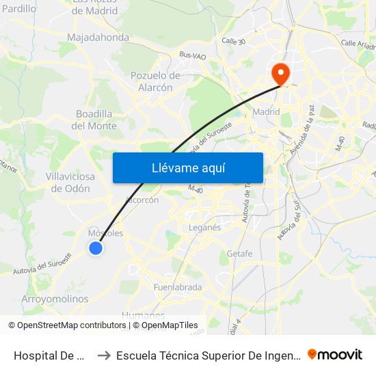 Hospital De Móstoles to Escuela Técnica Superior De Ingenieros Industriales map