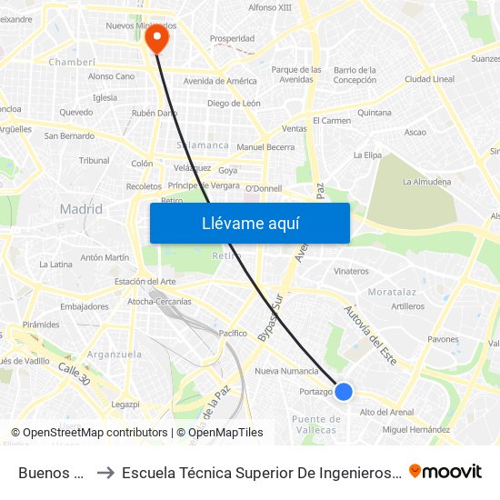 Buenos Aires to Escuela Técnica Superior De Ingenieros Industriales map