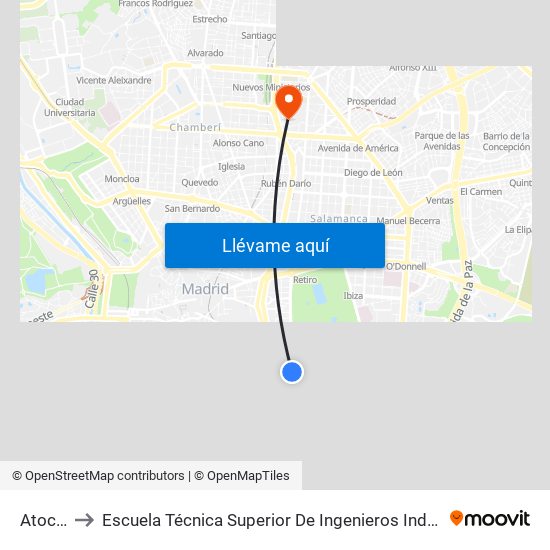Atocha to Escuela Técnica Superior De Ingenieros Industriales map