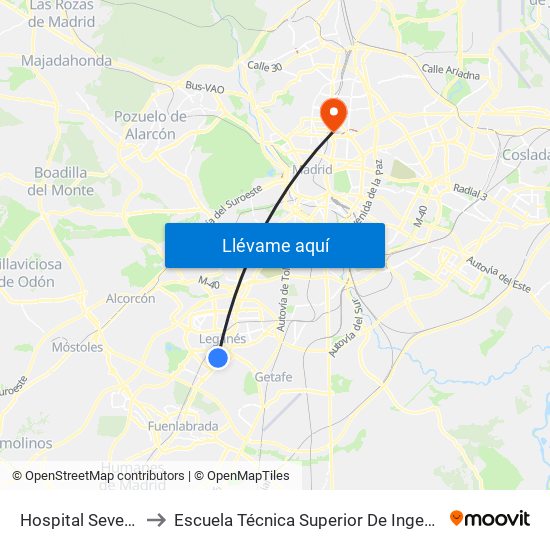 Hospital Severo Ochoa to Escuela Técnica Superior De Ingenieros Industriales map