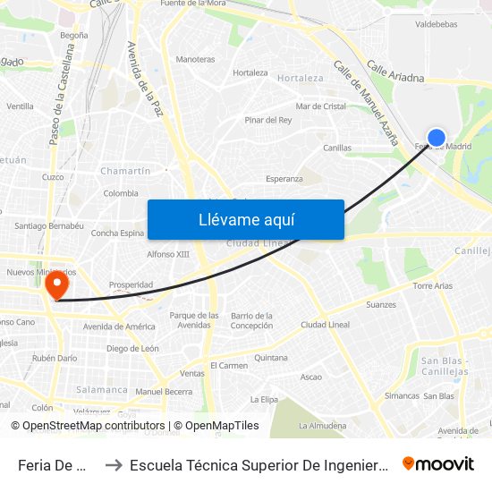 Feria De Madrid to Escuela Técnica Superior De Ingenieros Industriales map