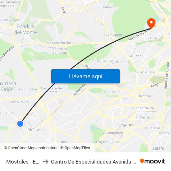 Móstoles - El Soto to Centro De Especialidades Avenida De Portugal. map