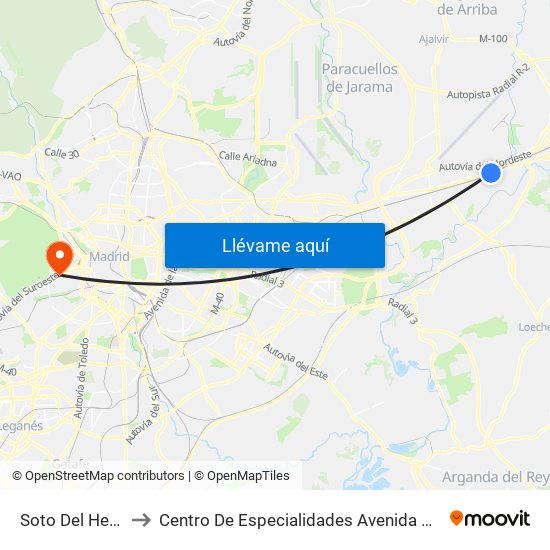 Soto Del Henares to Centro De Especialidades Avenida De Portugal. map