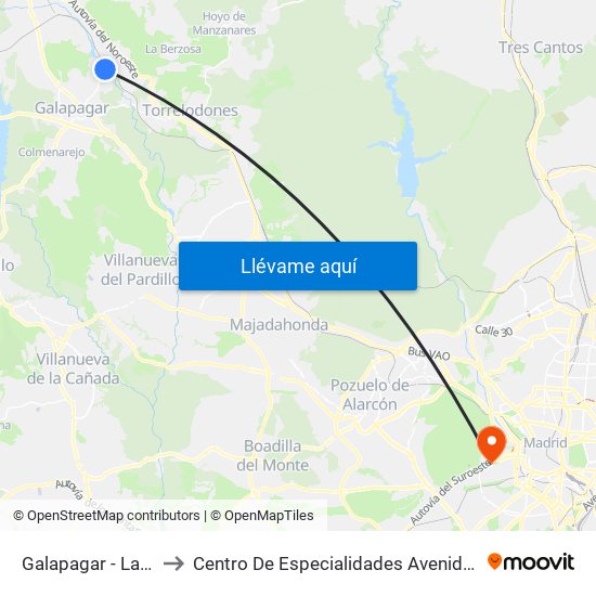 Galapagar - La Navata to Centro De Especialidades Avenida De Portugal. map