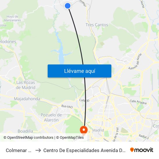 Colmenar Viejo to Centro De Especialidades Avenida De Portugal. map