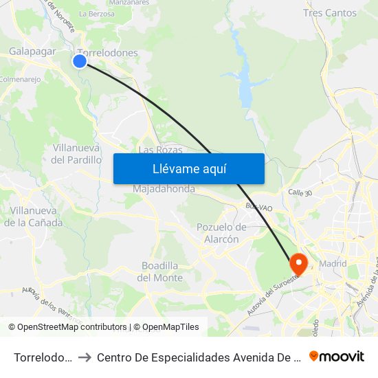 Torrelodones to Centro De Especialidades Avenida De Portugal. map