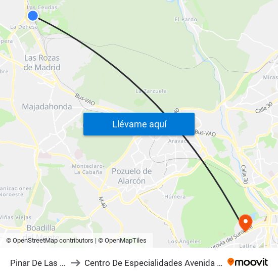 Pinar De Las Rozas to Centro De Especialidades Avenida De Portugal. map