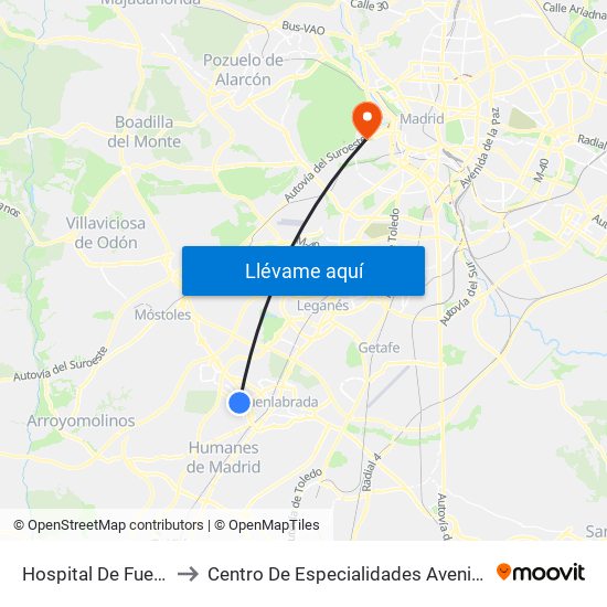 Hospital De Fuenlabrada to Centro De Especialidades Avenida De Portugal. map