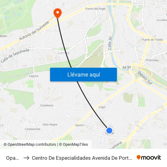 Opañel to Centro De Especialidades Avenida De Portugal. map