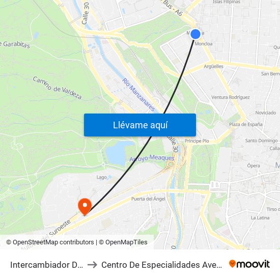 Intercambiador De Moncloa to Centro De Especialidades Avenida De Portugal. map