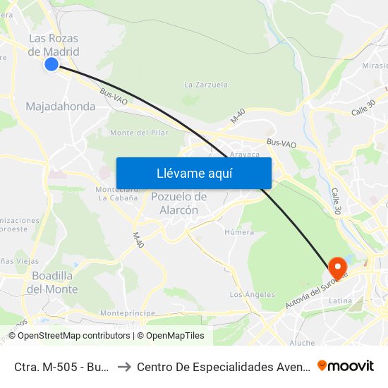 Ctra. M-505 - Burgocentro to Centro De Especialidades Avenida De Portugal. map
