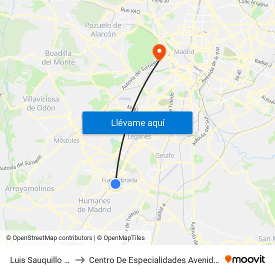 Luis Sauquillo - Grecia to Centro De Especialidades Avenida De Portugal. map