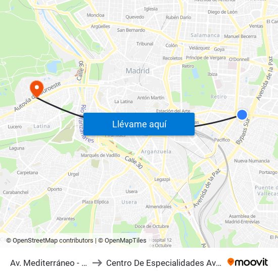 Av. Mediterráneo - Conde Casal to Centro De Especialidades Avenida De Portugal. map