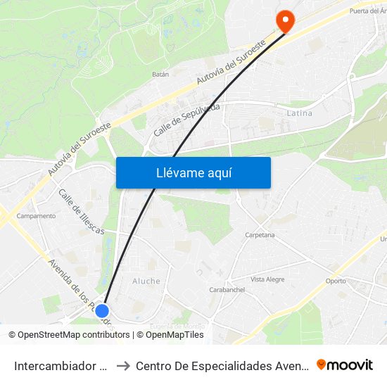Intercambiador De Aluche to Centro De Especialidades Avenida De Portugal. map