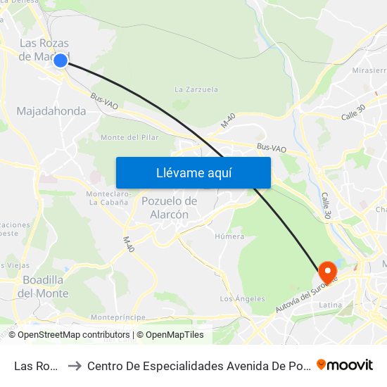 Las Rozas to Centro De Especialidades Avenida De Portugal. map