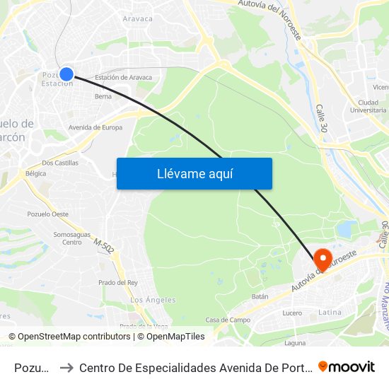 Pozuelo to Centro De Especialidades Avenida De Portugal. map