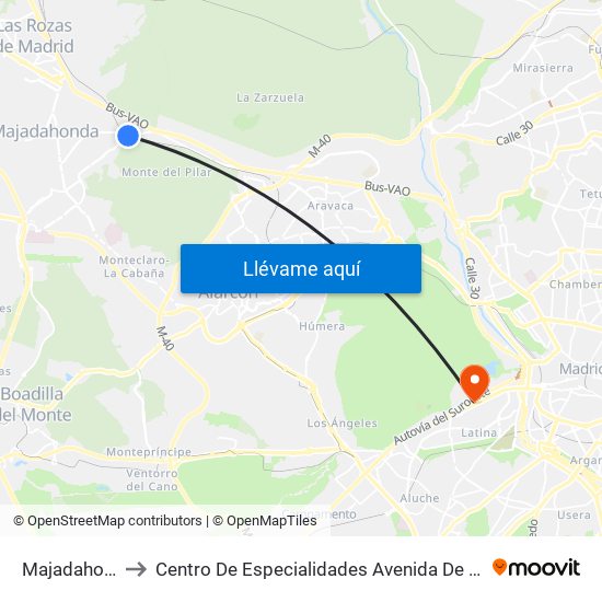Majadahonda to Centro De Especialidades Avenida De Portugal. map