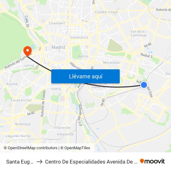 Santa Eugenia to Centro De Especialidades Avenida De Portugal. map